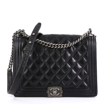 Chanel Model: Double Stitch Boy Flap Bag Quilted Calfskin Large Black 41092/1