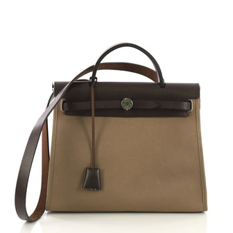 Hermes Herbag Zip Leather and Toile 31 Brown 410972