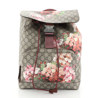 Gucci Buckle Backpack Blooms Print GG Coated Canvas Medium Brown 4110010