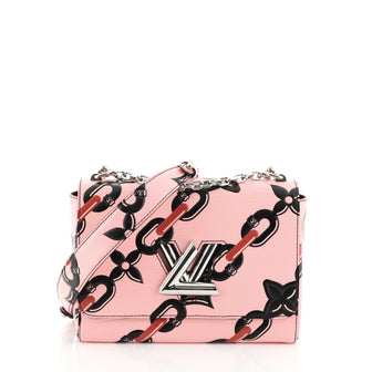 Louis Vuitton Twist Handbag Chain Flower Print Epi Leather MM Pink 411003