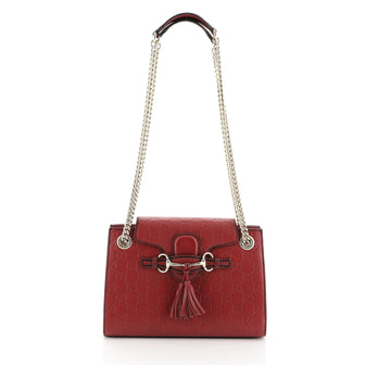 Gucci Emily Chain Flap Shoulder Bag Guccissima Leather Small Red 411005