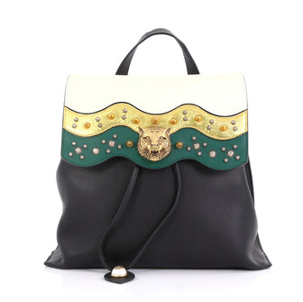 Gucci Animalier Malin Backpack Studded Leather Medium Black 411066