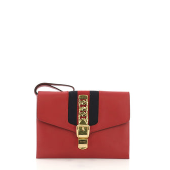 Gucci Sylvie Clutch Leather Small Red 411068