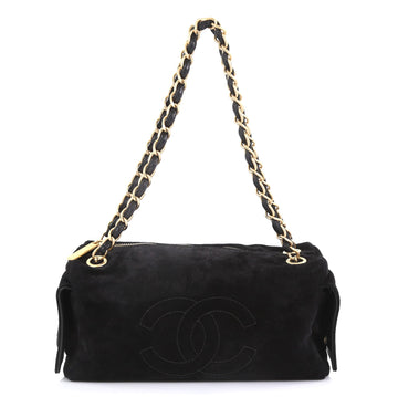 Chanel Vintage Side Pocket Chain Shoulder Bag Suede Medium Black 411103