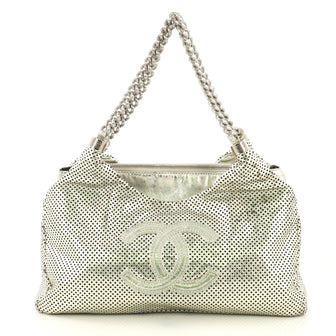 Chanel Rodeo Drive Hobo Perforated Leather Small Silver 411106
