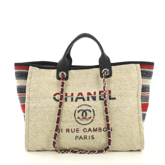 Chanel Deauville Chain Tote Canvas with Striped Detail 411128