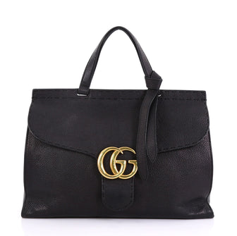 Gucci GG Marmont Top Handle Bag Leather Medium Black 411201
