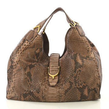 Gucci Soft Stirrup Tote Python Large Brown 411301