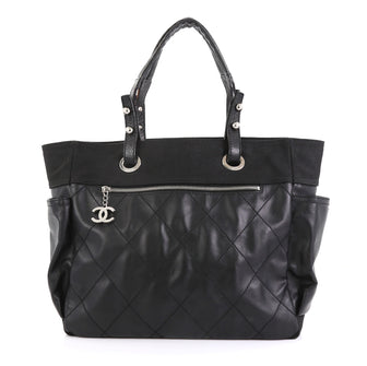 Chanel Biarritz Pocket Tote Quilted Coated Canvas Large Black 411391