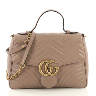 Gucci GG Marmont Top Handle Flap Bag Matelasse Leather Neutral 411406
