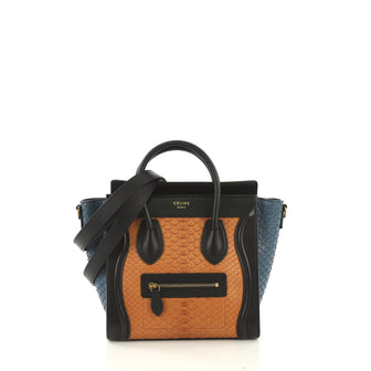 Celine Tricolor Luggage Handbag Python and Leather Nano Blue 411491