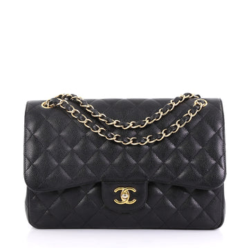 Chanel Classic Double Flap Bag Quilted Caviar Jumbo Black 4115635