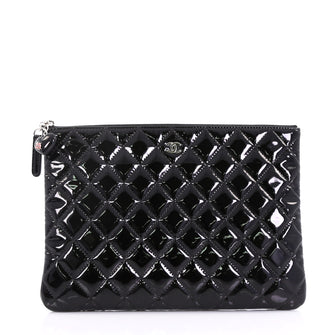 Chanel O Case Clutch Quilted Patent Medium Black 4115637