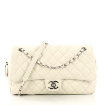 Chanel Easy Flap Bag Quilted Caviar Jumbo White 4115640