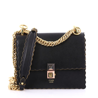 Fendi Kan I Handbag Leather Small Black 411565