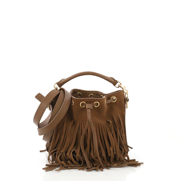 Saint Laurent Fringe Emmanuelle Bucket Bag Suede Small Brown 411566