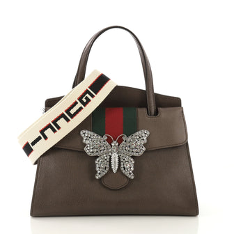 Gucci Totem Top Handle Bag Leather Medium Brown 411972