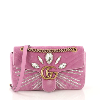 Gucci GG Marmont Shoulder Bag Embellished Matelasse Velvet Small