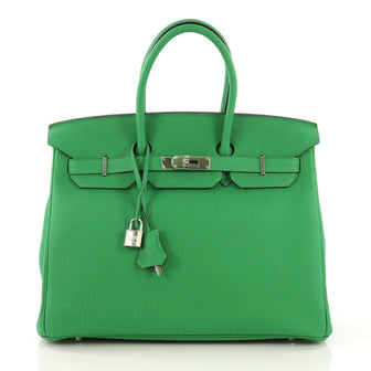 Hermes Birkin Handbag Green Togo with Palladium Hardware 35 412321