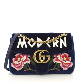 Gucci GG Marmont Flap Bag Embroidered Matelasse Velvet 412334