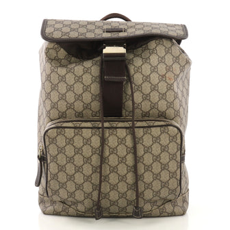 Gucci Buckle Backpack GG Coated Canvas Medium Brown 412391