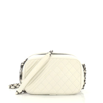 Chanel Coco Boy Camera Bag Quilted Leather Small White 4125412