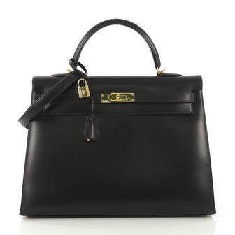 Hermes Kelly Handbag Black Box Calf with Gold Hardware 35 4125421