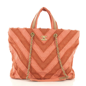 Chanel Shopping Tote Chevron Canvas Patchwork Large Pink 412542