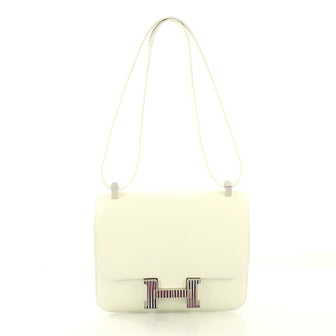 Hermes Constance Optique Handbag Evercolor 24 White 4125435