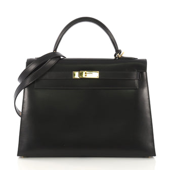 Hermes Kelly Handbag Black Box Calf with Gold Hardware 32 4125436