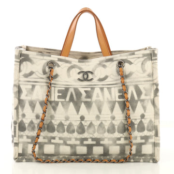 Chanel Iliad Shopping Tote Printed Canvas Medium Gray 4125453