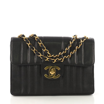 Chanel Vintage Classic Single Flap Bag Vertical Quilt Caviar 412545