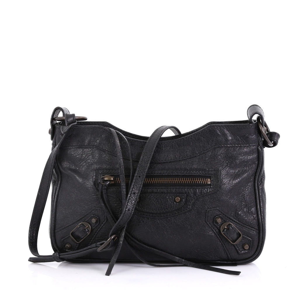 Balenciaga Hip Classic Studs Crossbody Bag Leather Black 4125460