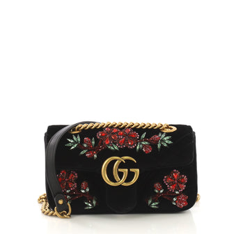 Gucci GG Marmont Flap Bag Embellished Matelasse Velvet Mini black 412551