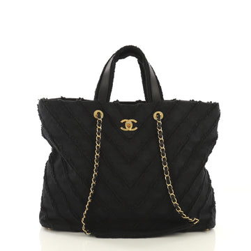 Chanel Shopping Tote Chevron Canvas Patchwork Large Black 412701