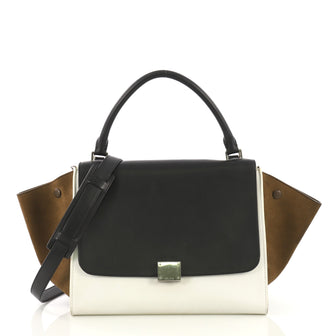 Celine Tricolor Trapeze Handbag Leather Medium Black 412741