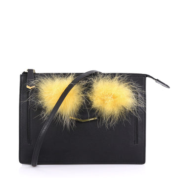 Fendi Monster Front Pocket Clutch Leather with Fur Black 41277107