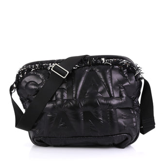 Chanel Doudoune Messenger Bag Embossed Nylon Medium Black 41277113