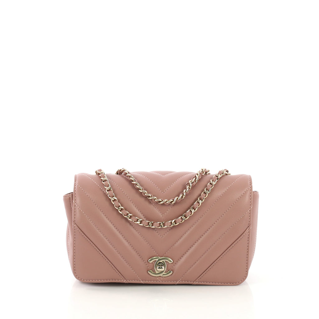 Chanel Statement Flap Bag Chevron Calfskin Mini Pink 4127718