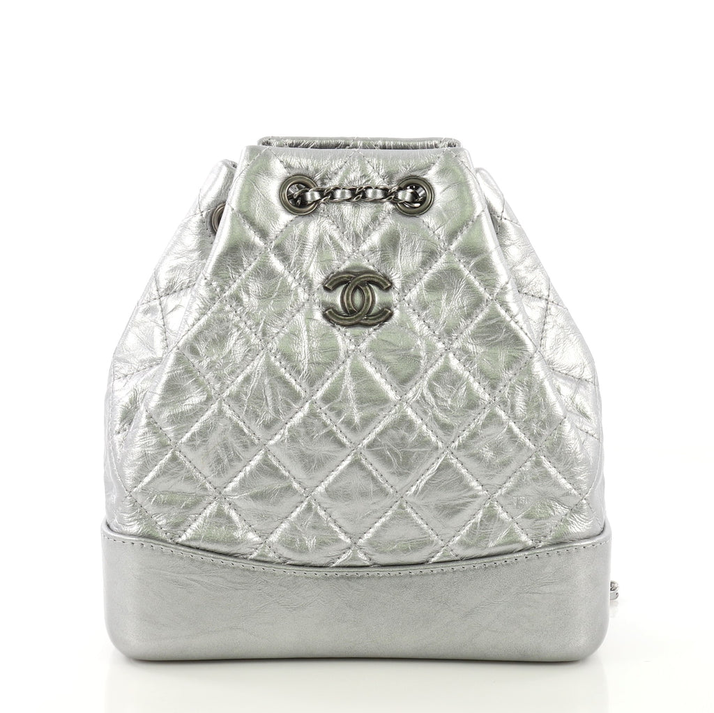 Chanel Gabrielle Backpack Quilted Calfskin Small Silver 4127723