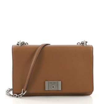 Prada Lux Chain Lock Flap Bag Vitello Soft Large Brown 4127729