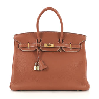 Hermes Birkin Handbag Brown Clemence with Gold Hardware 35 412772