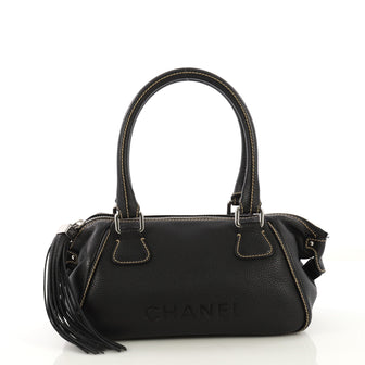 Chanel Lax Tassel Bag Pebbled Leather Medium Black 4127769