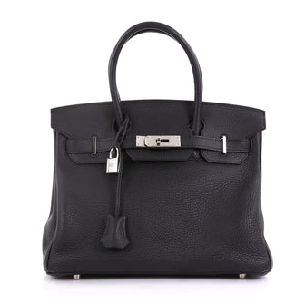 Hermes Birkin Handbag Black Clemence with Palladium Hardware 412777
