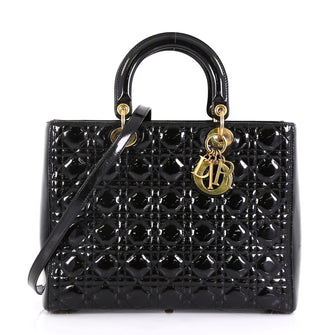 Christian Dior Lady Dior Handbag Cannage Quilt Patent Large - Rebag
