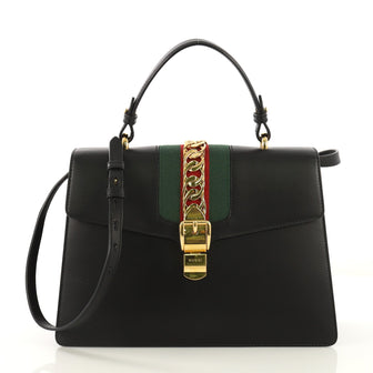 Gucci Sylvie Top Handle Bag Leather Medium Black 412981