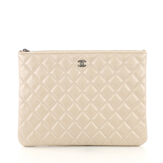 Chanel O Case Clutch Quilted Lambskin Medium Neutral 412996