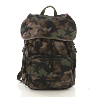 Valentino Camouflage Backpack Nylon and Leather Large Green 412997