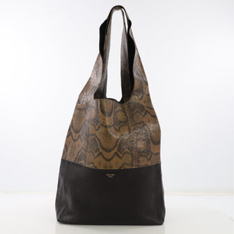 Celine Cabas Hobo Leather and Python Brown 413071