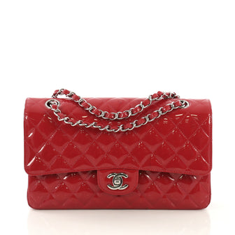 Chanel Vintage Classic Double Flap Bag Quilted Patent Medium red 413153